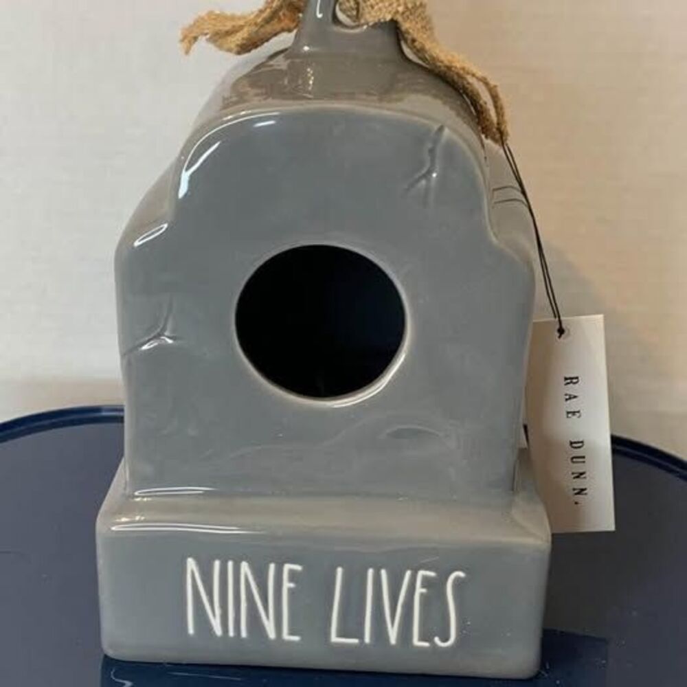 Rae Dunn Tombstone Birdhouse 'Nine Lives'